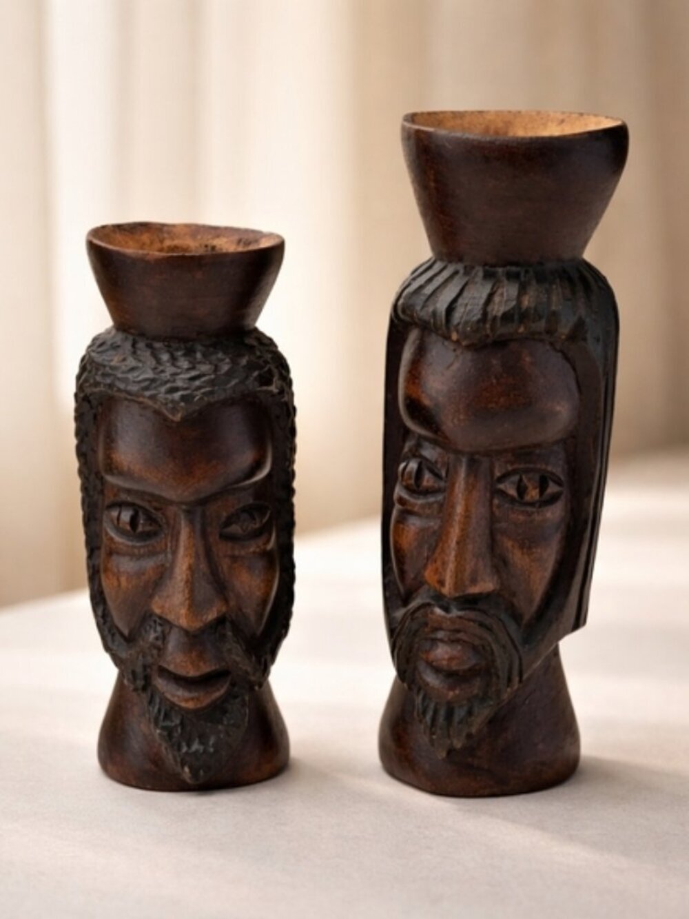 Tribal/Jamaican Bust Set Of 2 Decorative Dark‎ Brown 7.5"